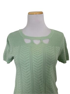 ModCloth Pointelle Knit Retro Top Women’s M Cotton Blend Celery Green Twee Cute